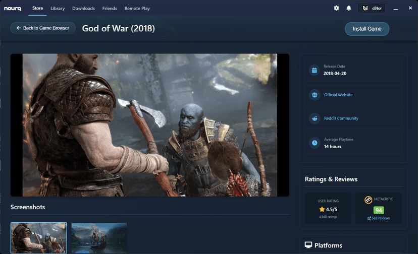 Game Details Interface